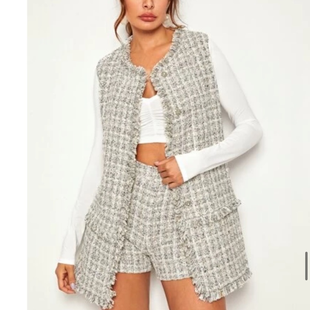 Womens two piece matching co ord tweed shorts and jacket set size XS
